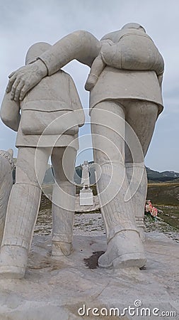 Statues dedicated to the dramatic tragedy of the shepherd Pupo Nunzio di Roio and his family. Editorial Stock Photo