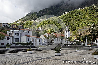 Church and town square in Sao Vicente, Madeira Portugal Stock Photo