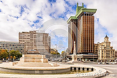 Great Christopher Columbus Square in Madrid in Espana Editorial Stock Photo