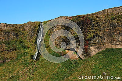 Seljalandsfoss Waterfall during the sunset, Iceland Stock Photo