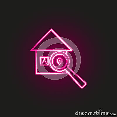 Location apartment search neon style icon. Simple thin line, outline vector of business and management icons for ui and ux, Stock Photo