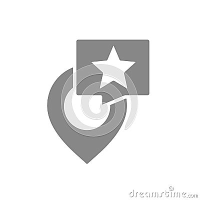 Location of best place grey icon. Speech bubble with star, like, rating, positive feedback symbol Vector Illustration