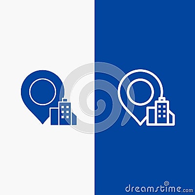 Location, Building, Hotel Line and Glyph Solid icon Blue banner Line and Glyph Solid icon Blue banner Vector Illustration