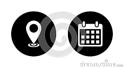 Location and calendar icon vector in circle background. Address and date sign symbol Vector Illustration