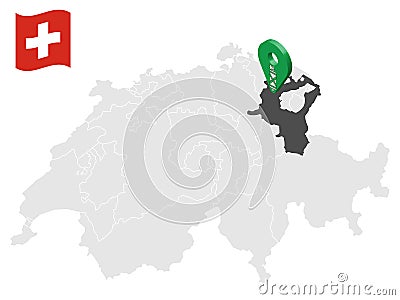 Location Canton of St. Gallen on map Switzerland. 3d location sign similar to the flag of St. Gallen. Quality map with provinc Vector Illustration