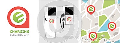 Location of Charging Eco Station for Electric Car Vector Illustration