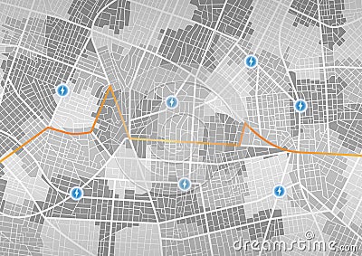 Location EV charging station location mark on gps navigation map a lot with fast supercharger station. Path turns and Vector Illustration