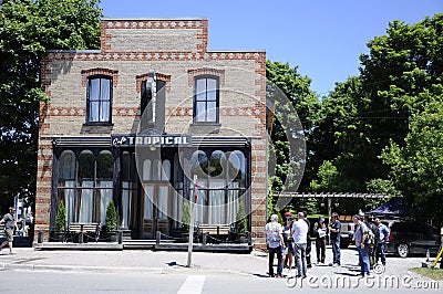 On location filming at Cafe Tropical a fictional restaurant featured in Schitt`s Creek Editorial Stock Photo