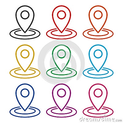 Location icon, GPS location Map pointer icon or logo, color set Vector Illustration