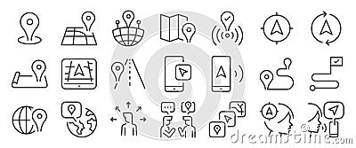 Location icon set. It included navigation, map, pin, navigator, and more icons. Editable Vector Stroke. Vector Illustration