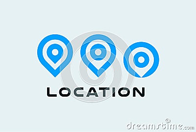 Location icon set, round pin symbols, place pointer, blue flat minimal style logo concept for map navigation or search Vector Illustration