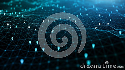 Location icons of gps navigation, Global 5g high speed internet connection and Big data analysis process background Stock Photo