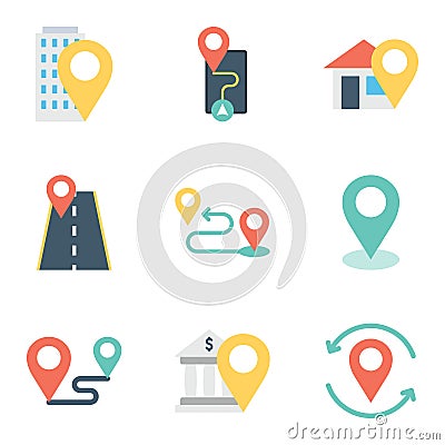 Location icons set. Navigation. Route. Map pointer. Location symbols Vector Illustration