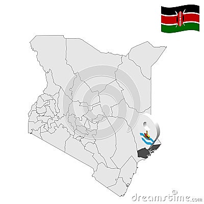 Location Lamu County on map Kenya. 3d Lamu County location sign. Flag of Kenya. Quality map with Counties of Kenya Vector Illustration