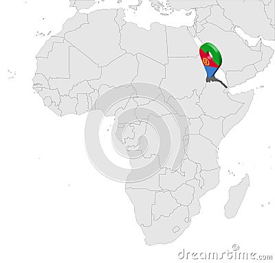Location Map of Eritrea on map Africa. 3d State of Eritrea flag map marker location pin. High quality map of Eritrea Vector Illustration