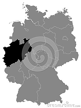 Location Map of Nordrhein-Westfalen Federal State Vector Illustration