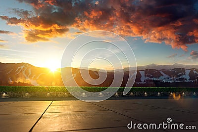 Location with mountain scenery in the background Stock Photo