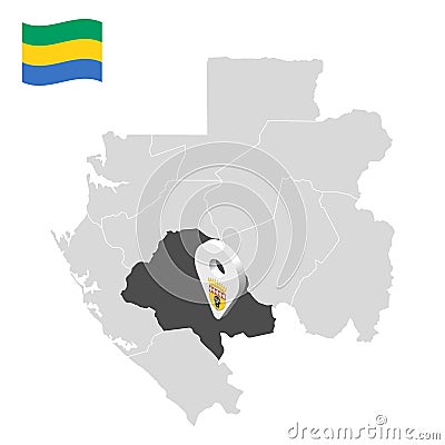 Location Ngounie Province on map Gabon. 3d location sign similar to the flag of Ngounie Province. Quality map with Regions o Vector Illustration