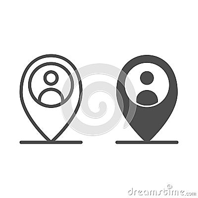 Location person line and glyph icon. Map pin with man vector illustration isolated on white. Map marker and human Vector Illustration