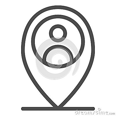 Location person line icon. Map pin with man vector illustration isolated on white. Map marker and human outline style Vector Illustration