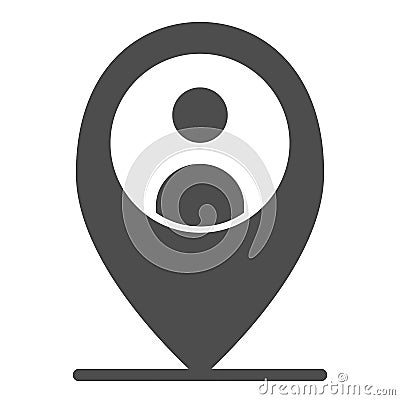 Location person solid icon. Map pin with man vector illustration isolated on white. Map marker and human glyph style Vector Illustration