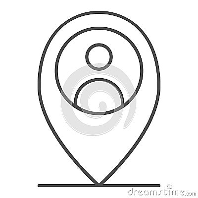 Location person thin line icon. Map pin with man vector illustration isolated on white. Map marker and human outline Vector Illustration