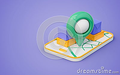 Location pin and boxes Concept of online orders, shopping, delivery and tracking of parcel 3d illustration Stock Photo