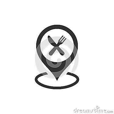 Location pin with crossed knife and fork icon Vector Illustration
