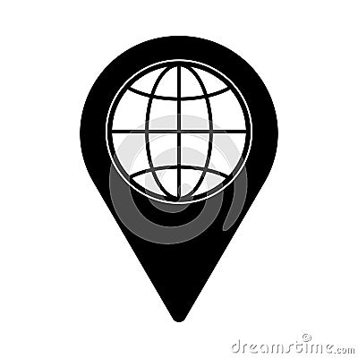 Location Pin Icon with Globe Solid Black Icon Stock Photo