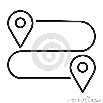 Location pin icon. Simple route map. Minimalistic vector design. Navigation concept. Clean black lines. Vector Illustration