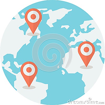 Location pins and globes illustration in minimal style Vector Illustration