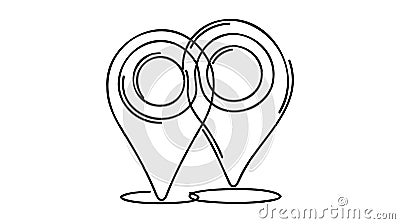 Location pointer continuous one line drawing. GPS navigation line route mark. Vector illustration isolated on white Vector Illustration