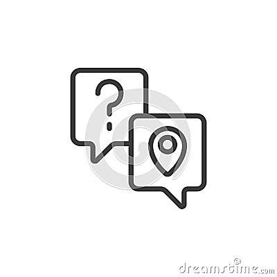 Location questions, icon in line design. Location, questions, map, navigation, help, query, pin on white background Vector Illustration