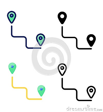 Location route. pointer and location icons. Vector Illustration