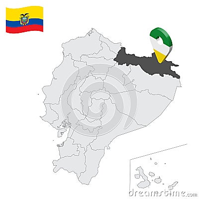 Location Sucumbios Province on map Ecuador. 3d location sign similar to the flag of Sucumbios. Quality map with provinces Repub Vector Illustration