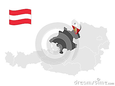 Location of Upper Austria map Austria. 3d location sign similar to the flag of Upper Austria. Quality map with states of Austr Vector Illustration