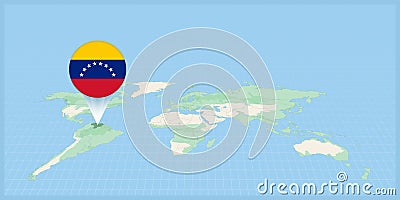 Location of Venezuela on the world map, marked with Venezuela flag pin Vector Illustration