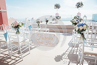 The location of the wedding ceremony on the island of Santorini Stock Photo