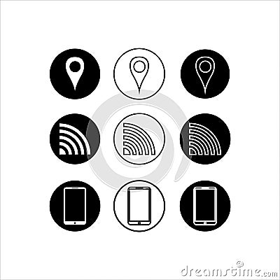 Location, Wifi and phone button icon using basic flat design Vector Illustration