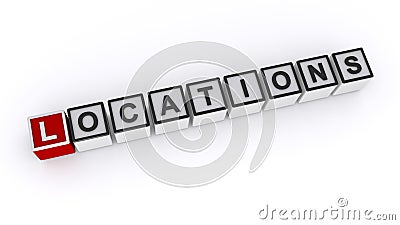 Locations word block on white Stock Photo