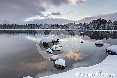 Loch Morlich in the Cairngorms National Park of Scotland. Stock Photo