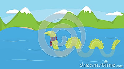 Loch Ness and Monster Vector Illustration