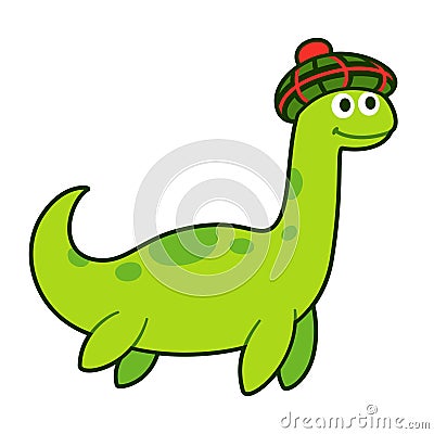 Loch Ness monster in traditional Scottish bonnet Vector Illustration