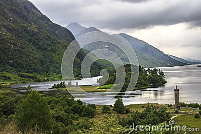 Loch Shiel and memorial to the Jacobites at Glenfinnan, Lochaber, Scotland Stock Photo