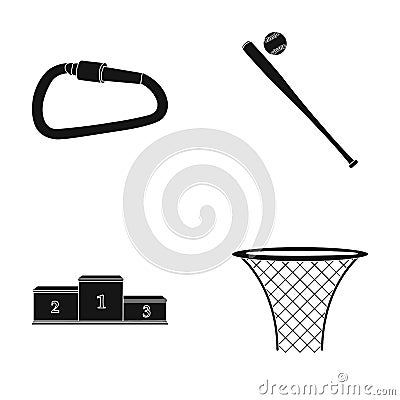 A lock for a bicycle, a ball with a ball for baseball, a podium, a basket with a basket for basketball. Sport set Vector Illustration