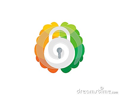 Lock Brain Logo Icon Design Vector Illustration
