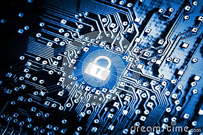 Lock on computer chip Stock Photo