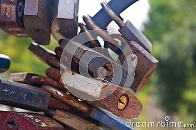 Lock Conceptual photo of closed old locks. Love ,security, safe, privacy or other concept background Stock Photo