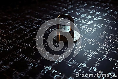 A lock on a cyber security background prevents hacking in the network created with generative AI technology Stock Photo