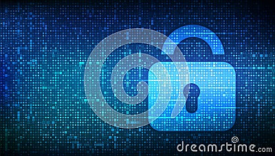 Lock. Cyber security. Padlock With Keyhole icon made with binary code. Protect and Security or Safe concept. Illustrates cyber Stock Photo